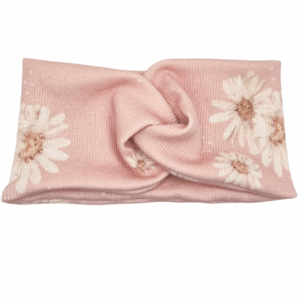 Opaska szeroka przeplatana na głowę brudny róż w stokrotki