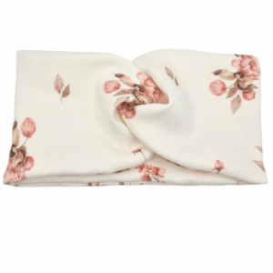 Opaska szeroka przeplatana na głowę ecru w kwiatki