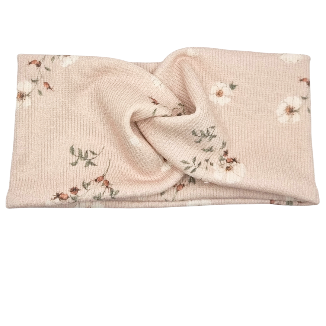 Opaska szeroka przeplatana na głowę nude w kwiatuszki