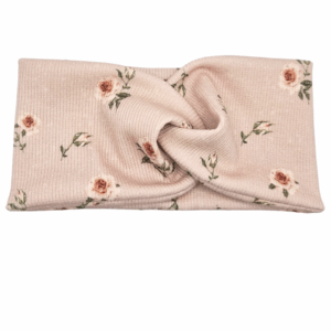 Opaska szeroka przeplatana na głowę brudny róż w kwiatuszki