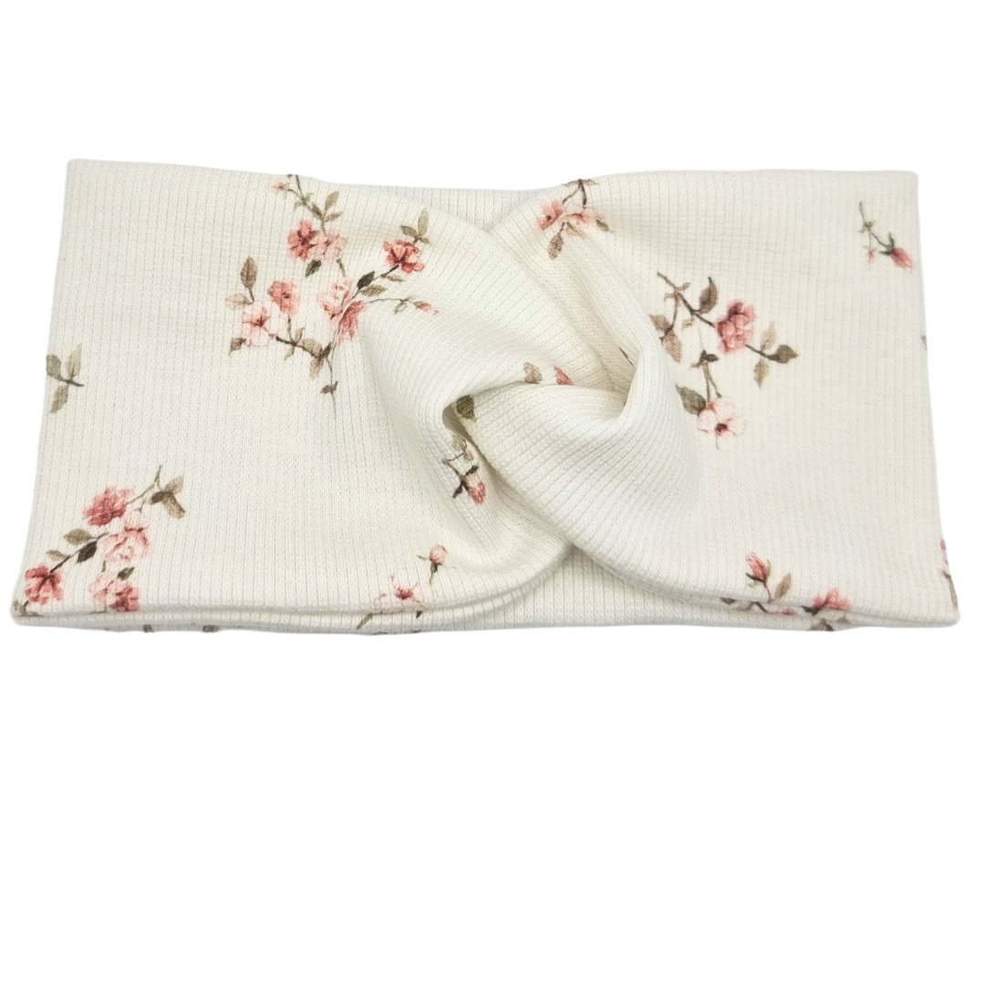 Opaska szeroka przeplatana na głowę ecru w drobne kwiatuszki