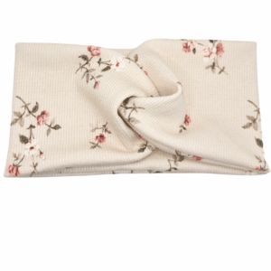 Opaska szeroka przeplatana na głowę beżowa w drobne kwiatuszki