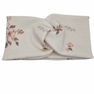 Opaska szeroka przeplatana na głowę chłodny beż w kwiaty