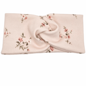 Opaska szeroka przeplatana na głowę jasny róż w drobne kwiatuszki