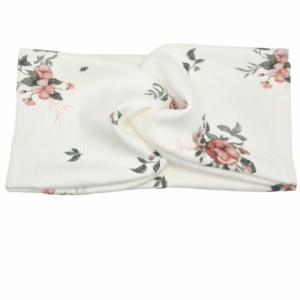 Opaska szeroka przeplatana na głowę biała w kwiatuszki