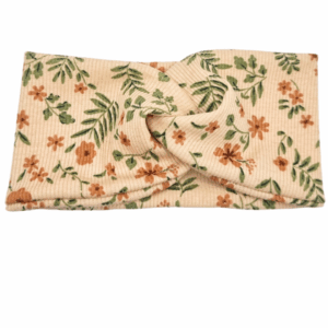 Opaska szeroka przeplatana na głowę ciepły beż w kwiatuszki i listki