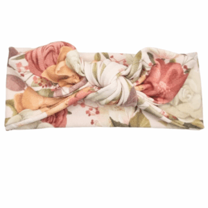 Opaska z kokardą jasny beż w kwiaty