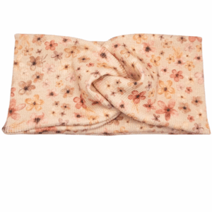 Opaska szeroka przeplatana na głowę beżowa w małe kwiatuszki