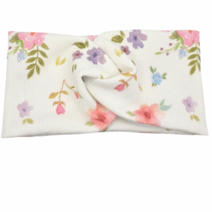 Opaska szeroka przeplatana na głowę biała w kolorowe kwiaty