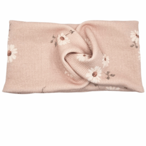 Opaska szeroka przeplatana na głowę brudny róż w kwiatki