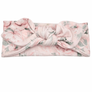 Opaska z kokardą pudrowy róż w kwiatuszki