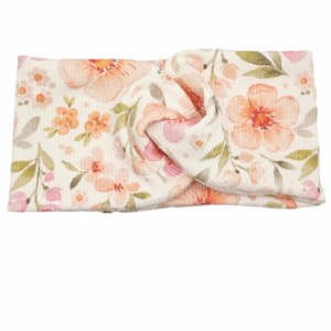 Opaska szeroka przeplatana na głowę biała w kolorowe kwiatki