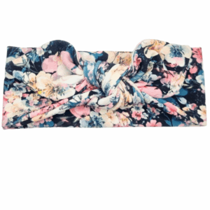 Opaska z kokardą granatowa w małe kwiatuszki