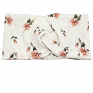 Opaska szeroka przeplatana na głowę biała w różyczki