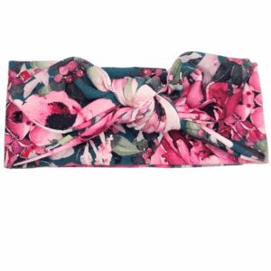 Opaska z kokardą butelkowa zieleń w duże kwiaty