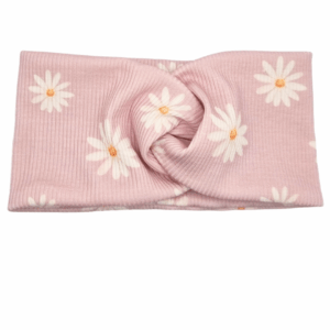 Opaska szeroka przeplatana na głowę jasny brudny róż w stokrotki