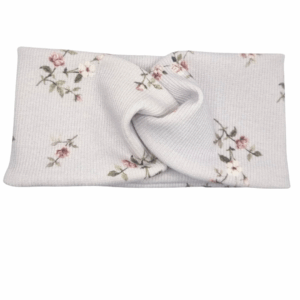 Opaska szeroka przeplatana na głowę jasny fiolet w drobne kwiatuszki