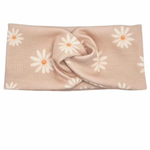 Opaska szeroka przeplatana na głowę beżowa w stokrotki