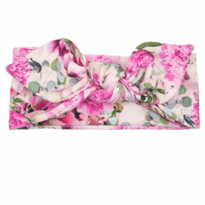 Opaska z kokardą ecru w różowe kwiatki