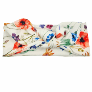 Opaska z kokardą ecru w maki i kwiatuszki