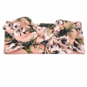 Opaska z kokardą brudny róż w kwiatuszki