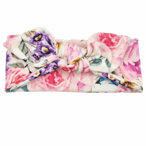 Opaska z kokardą śmietankowa w kolorowe kwiaty