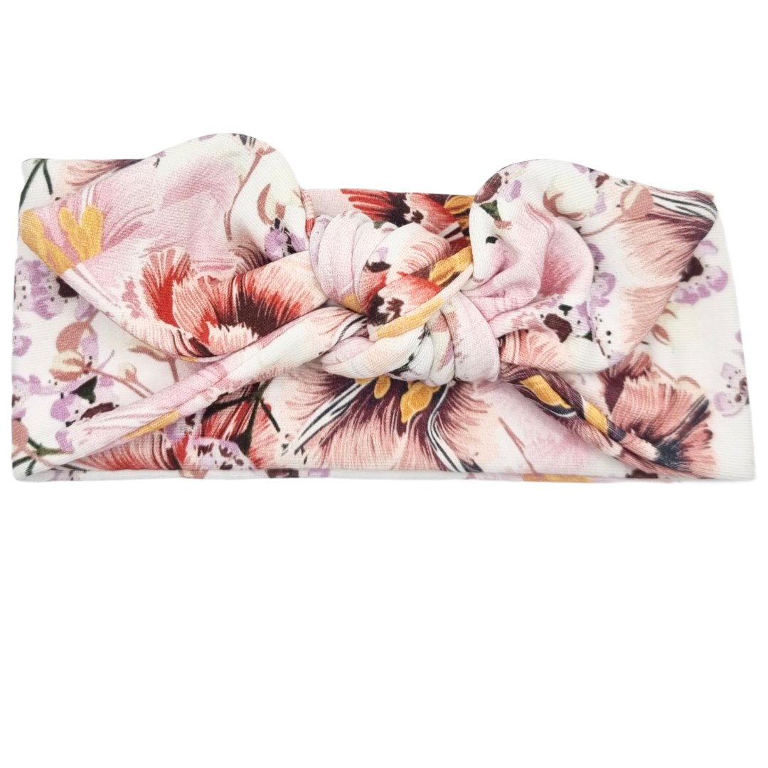 Opaska z kokardą biała w kwiaty