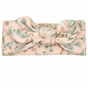 Opaska z kokardą pudrowy róż w kwiatuszki