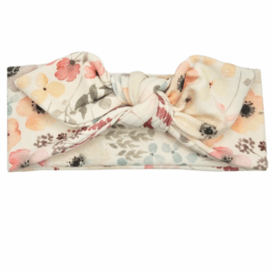 Opaska z kokardą ecru w pastelowe kwiaty