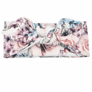 Opaska z kokardą biała w mroźne kwiaty