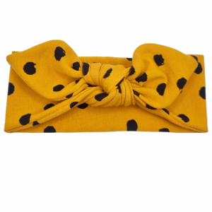 Opaska z kokardą miodowa w czarne grochy