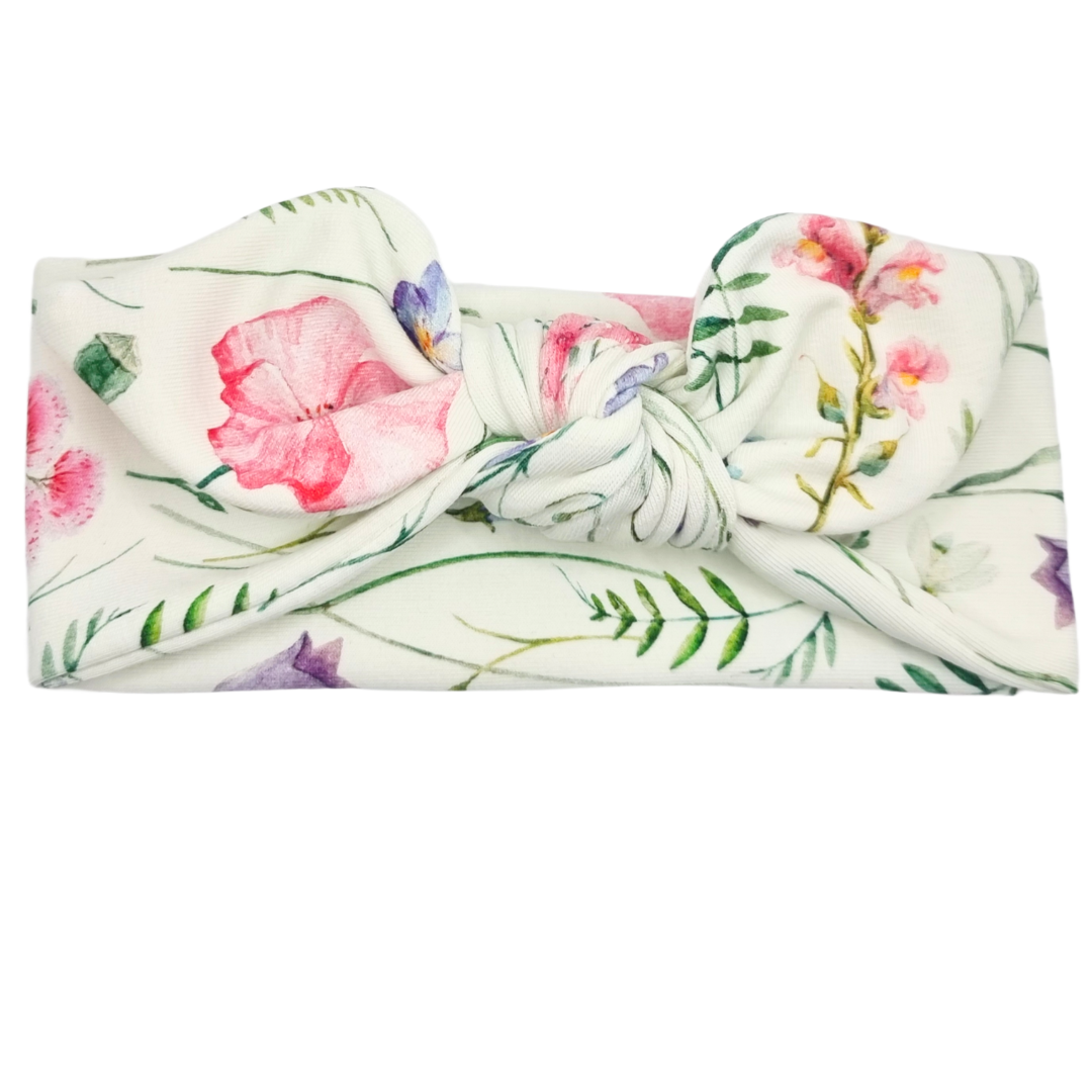 Opaska z kokardą ecru w kwiatki