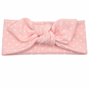 Opaska z kokardą jasny róż w białe groszki