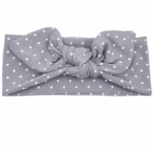 Opaska z kokardą szara w białe groszki