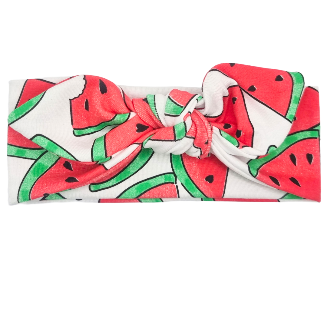 Opaska z kokardą biała w arbuzy