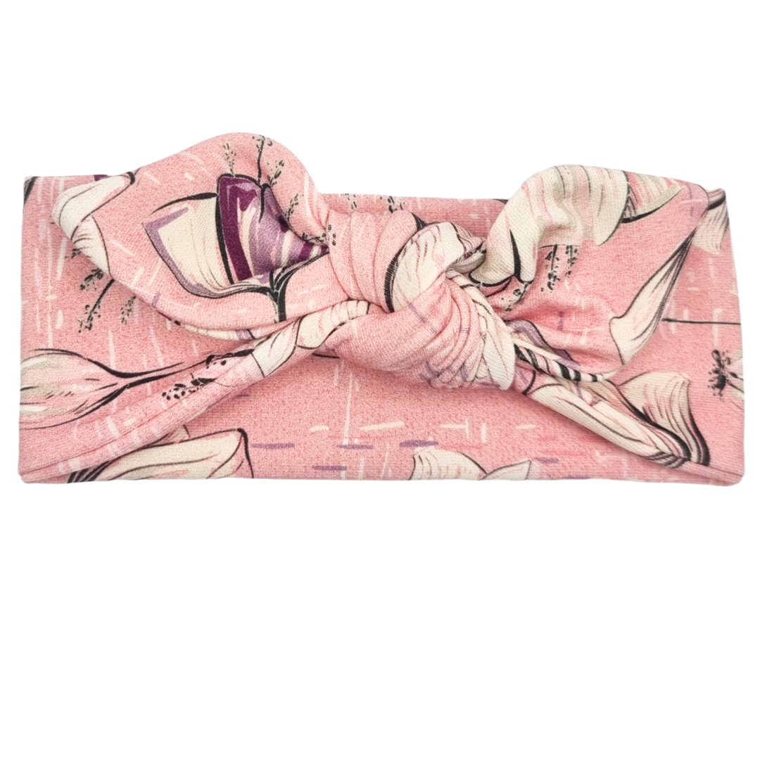 Opaska z kokardą różowa w kwiaty