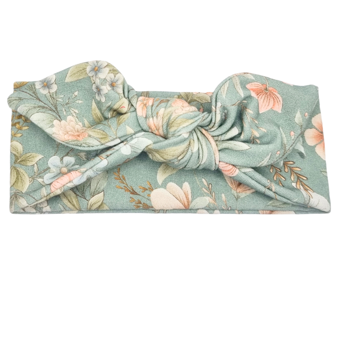 Opaska z kokardą szałwia w kwiatuszki