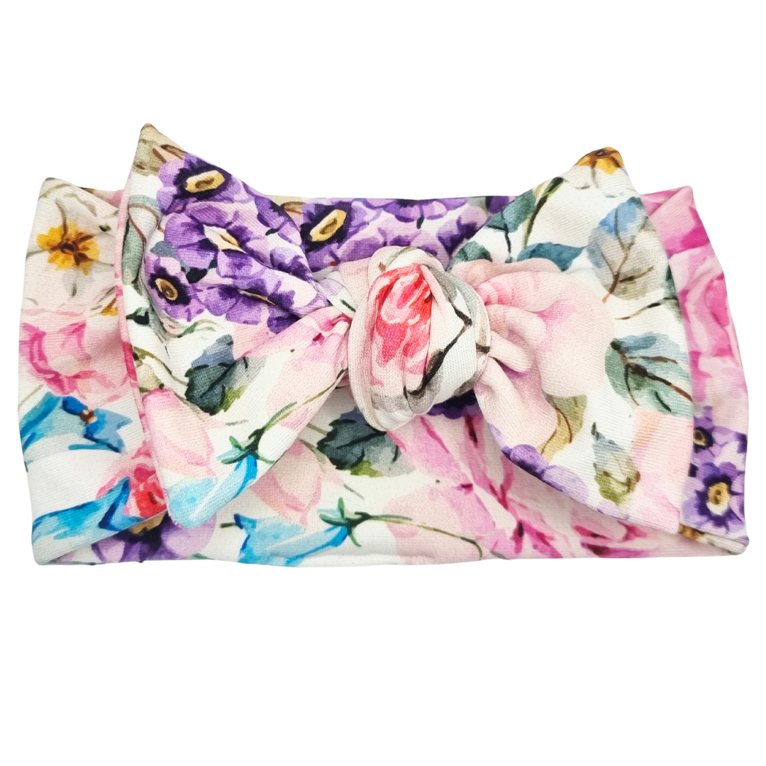 Opaska szeroka z kokardą kolorowe kwiaty
