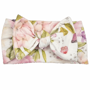 Opaska szeroka z kokardą kolorowe kwiaty na bieli