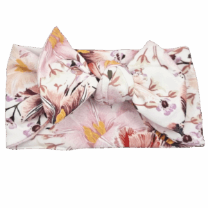 Opaska szeroka z kokardą pastelowe kwiaty i listki