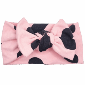 Opaska szeroka z kokardą różowa w czarne serduszka