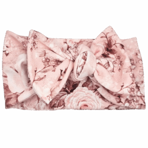 Opaska szeroka z kokardą brudny róż w kwiatuszki