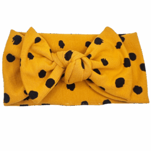 Opaska szeroka z kokardą miodowa w czarne groszki