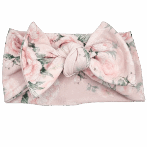 Opaska szeroka z kokardą jasny brudny róż w róże