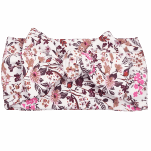 Opaska szeroka z kokardą malutkie kwiatuszki na bieli