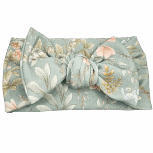 Opaska szeroka z kokardą szałwia w kwiatuszki