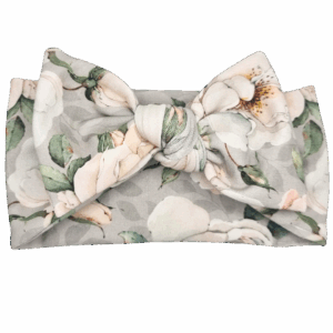 Opaska szeroka z kokardą szara w kwiaty