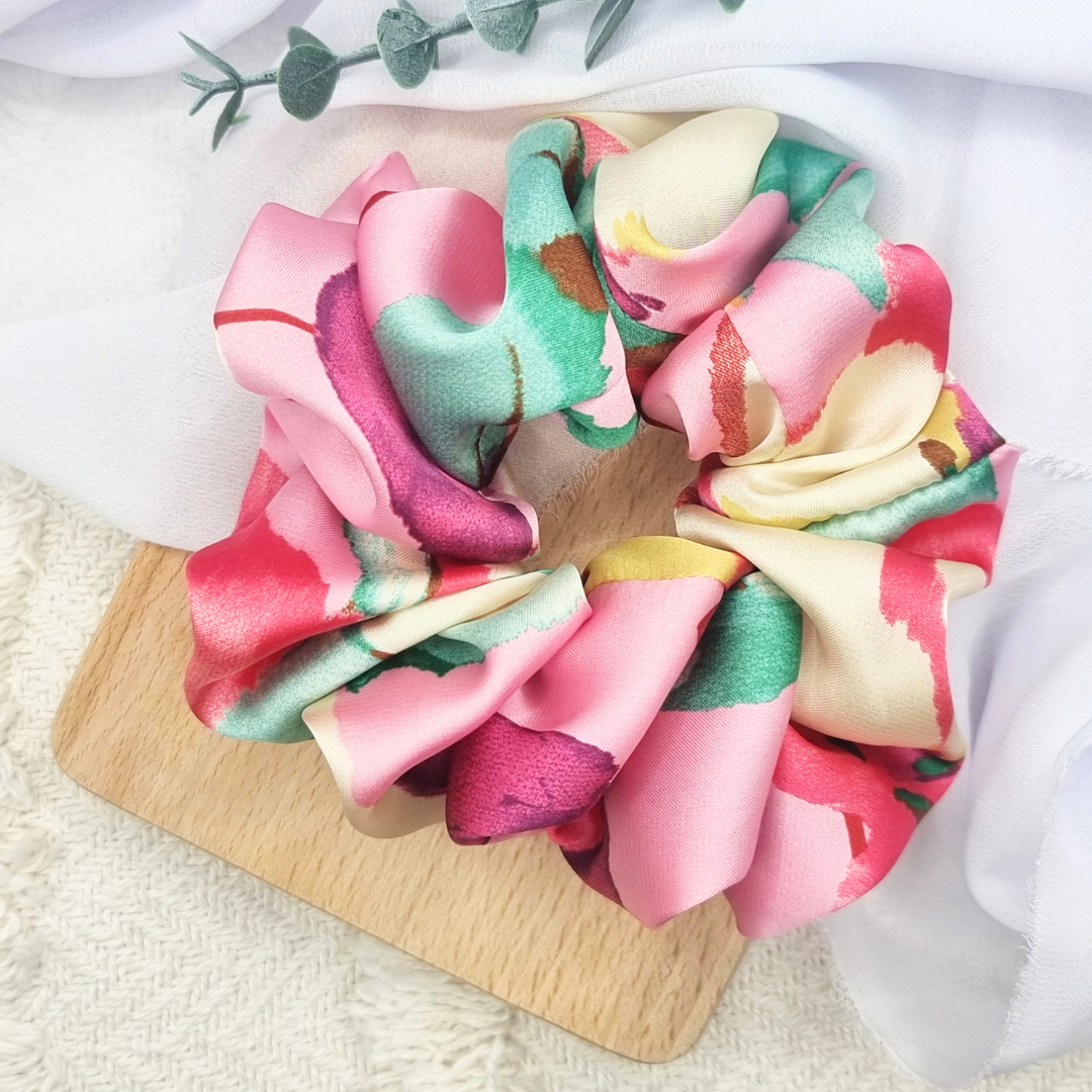 Scrunchie oversized pastelowe kwiaty