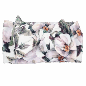 Opaska szeroka z kokardą białe kwiaty i listki