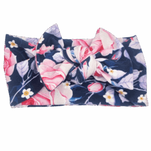 Opaska szeroka z kokardą granatowa w kwiaty